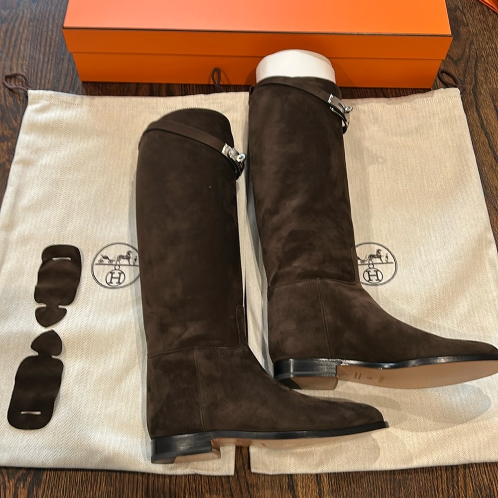 41 Brand new hermes brown suede jumping boots Kelly ecorce